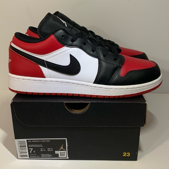 🔴⚫[NEW] AIR JORDAN 1 LOW BRED TOE (2021) GRADE SCHOOL SHOES SIZE 7Y SNEAKERS⚫🔴 - Picture 2 of 7